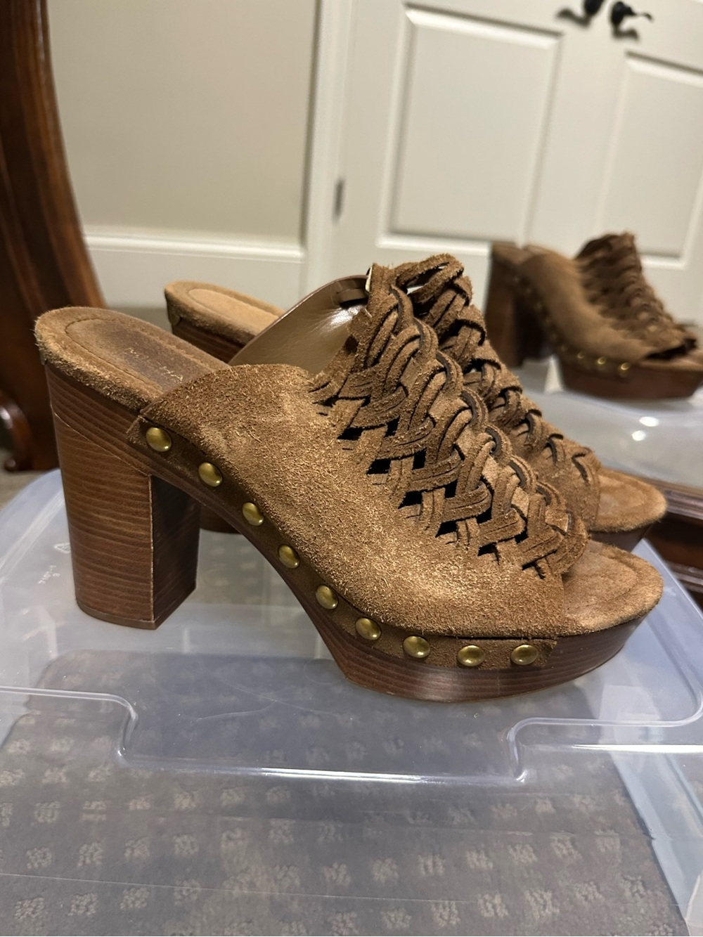 MICHAEL Michael Kors Brown Suede Woven Slide Mules
